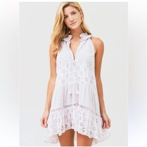 Saylor Jessika Eyelet Lace Mini Dress Lavender Pink Halter Style Size Medium
